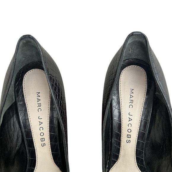 Marc Jacobs Mary Jane Heels Pumps Black Crocodile Embossed Leather 39 US 8.5 - Picture 4 of 8